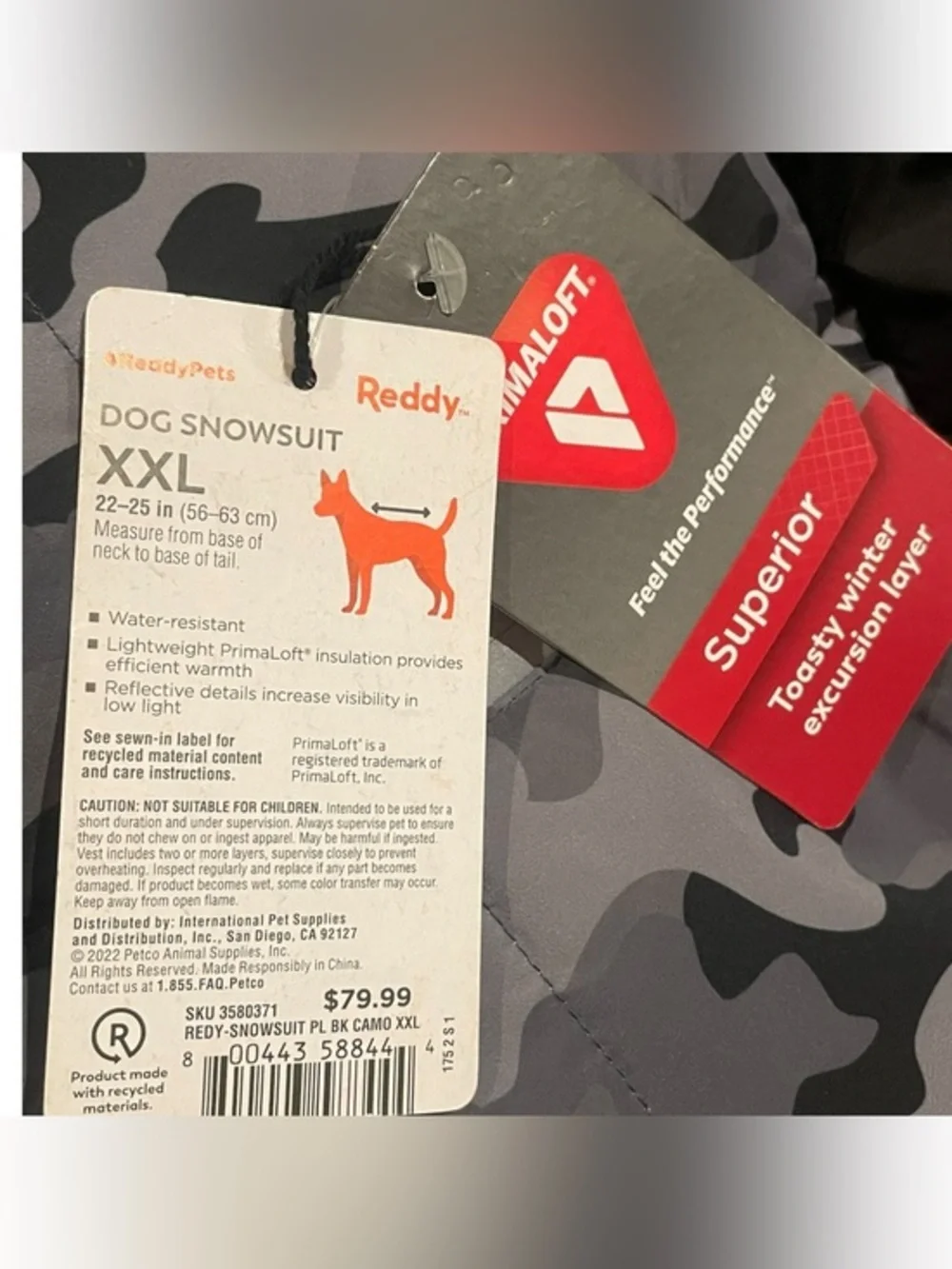 NEW XXL Dog Snowsuit Reddy Camo Puffer Coat Jacket Snow Suit Gray Pet $79